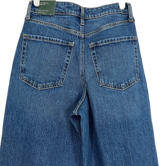 Wild Fable Womens Super High Rise Baggy Jeans Size 00/24 Distressed Stretch Blue - Picture 4 of 12